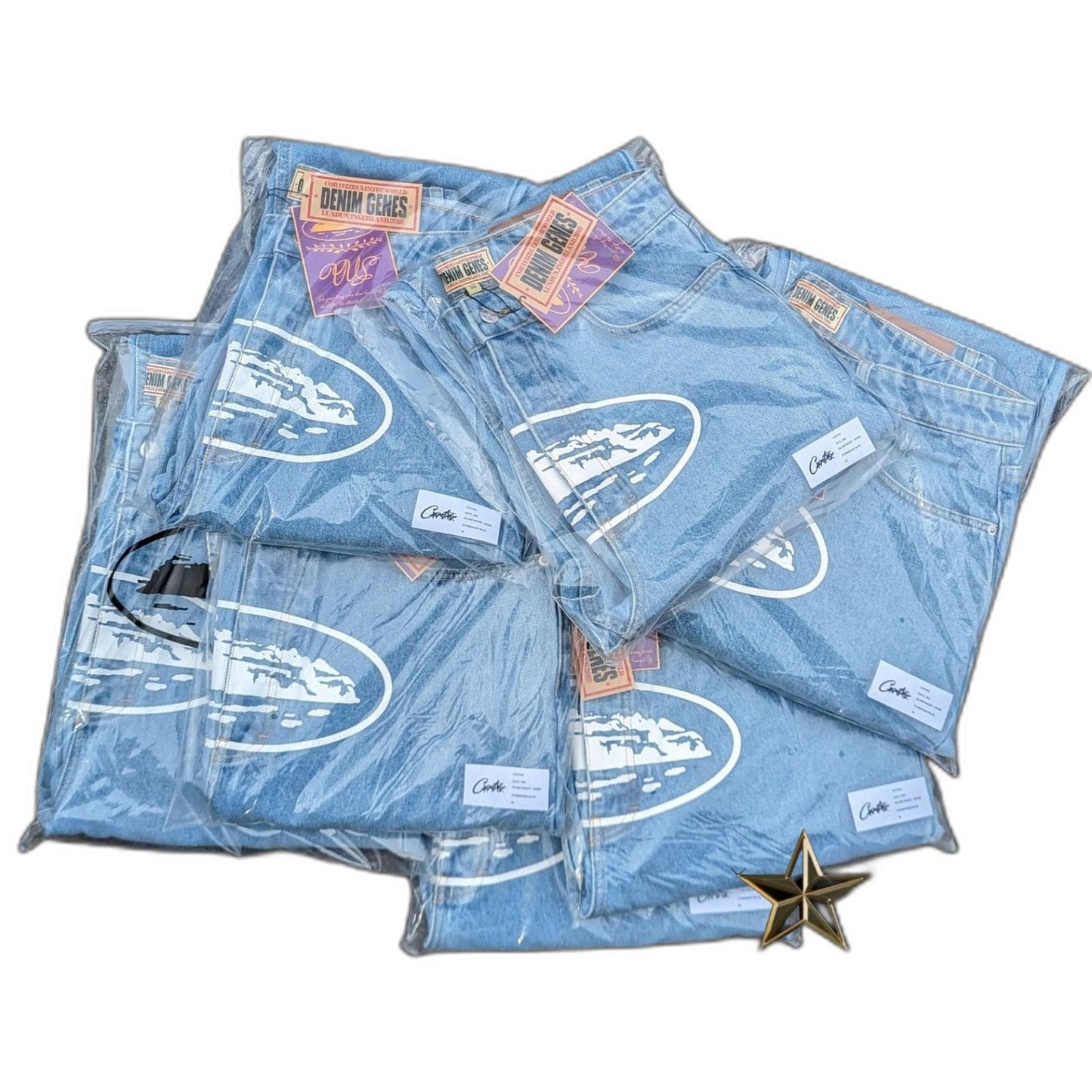 Corteiz Alcatraz Denim Baggy Jeans - Stonewash Blue