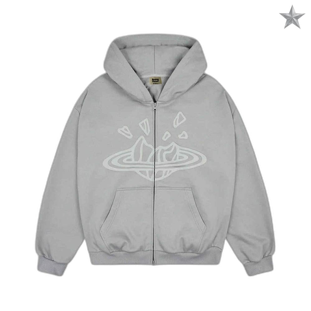 Broken Planet Zip Up Hoodie - Grey