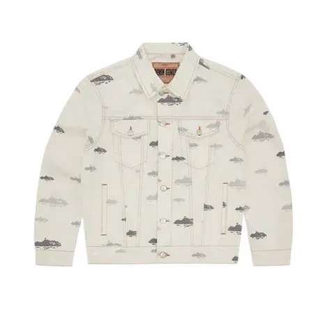 Corteiz Alcatraz Pattern Denim Jacket - White
