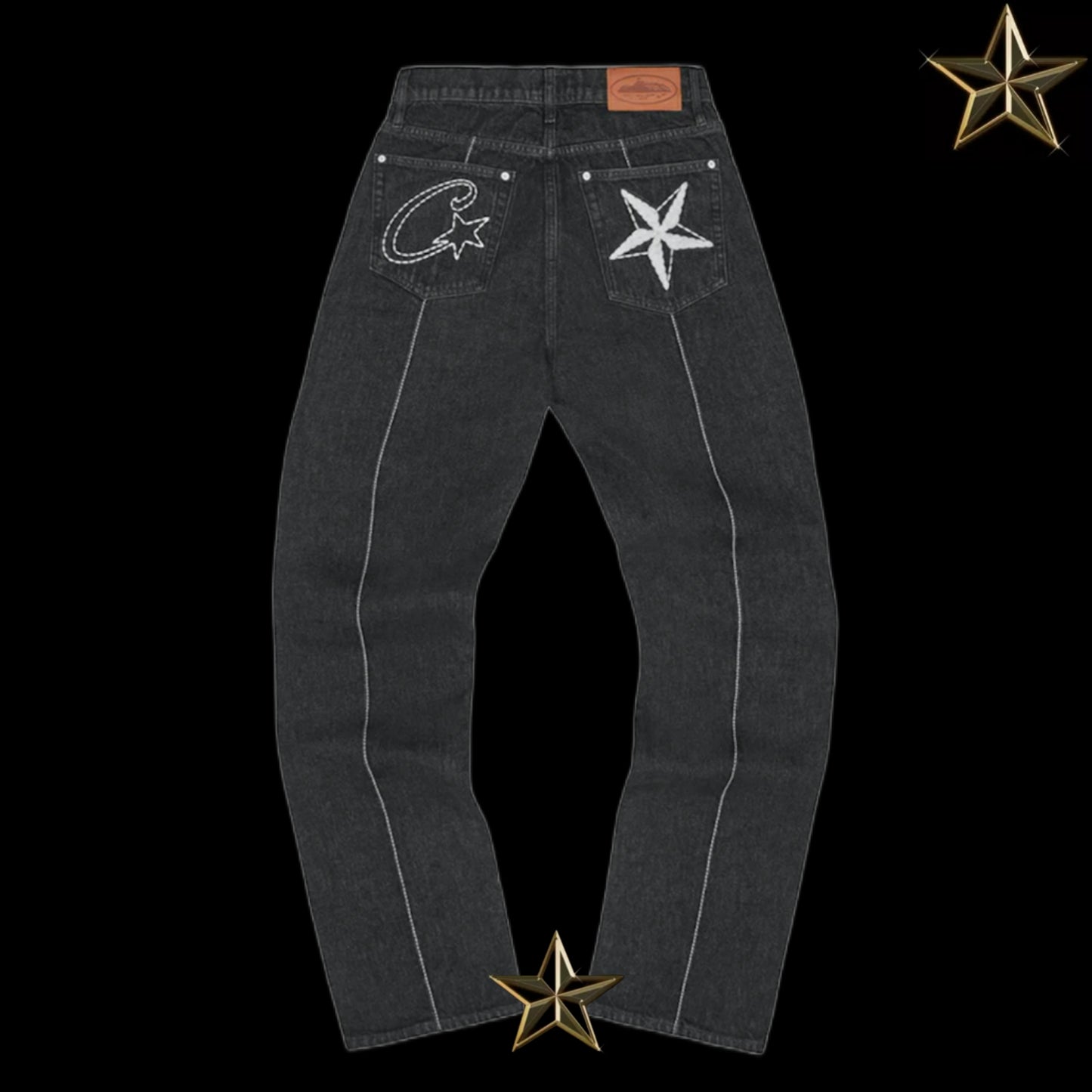 Corteiz C-Star Stitch-Down Denim Jeans - Black