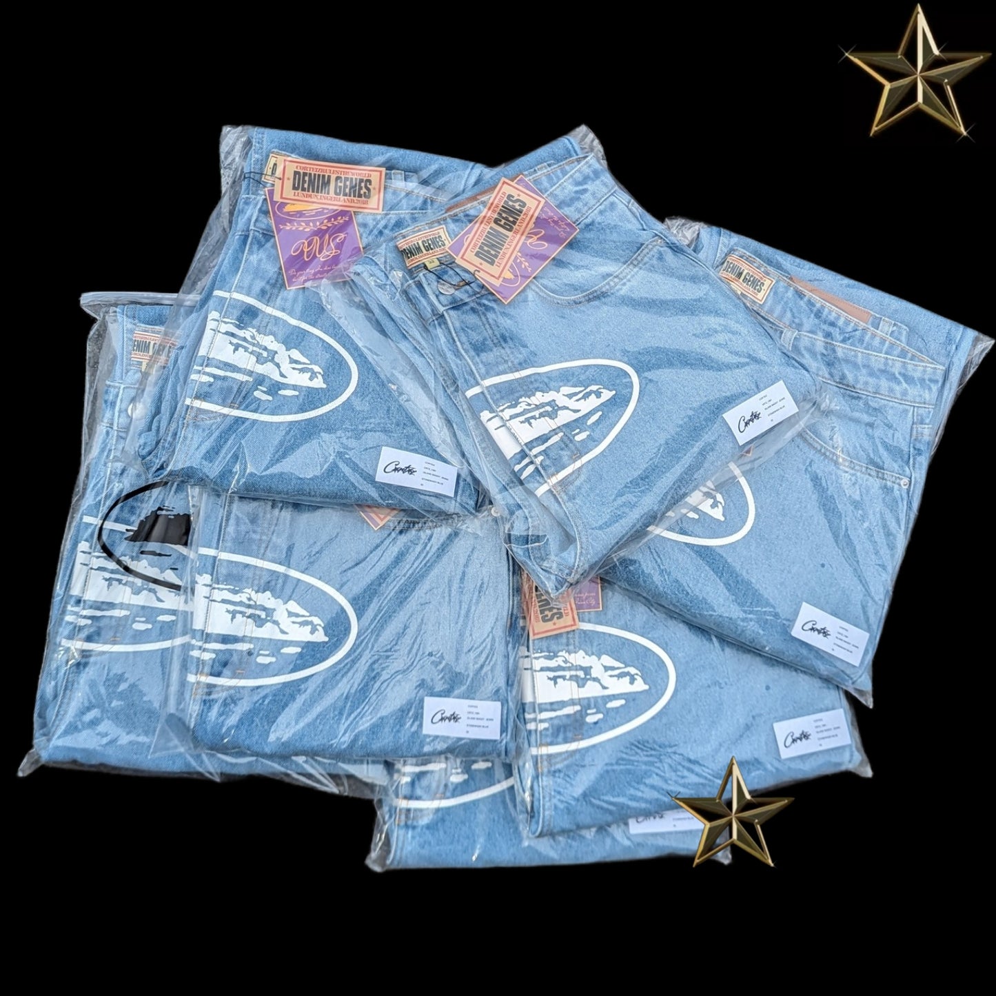 Corteiz Alcatraz Denim Baggy Jeans - Stonewash Blue