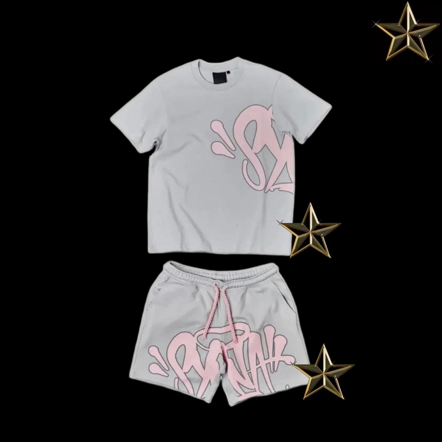 Syna World T shirt and Shorts Set - Grey / Pink