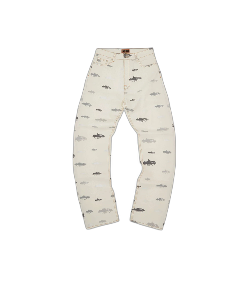 Corteiz Alcatraz Pattern Denim Jeans - White