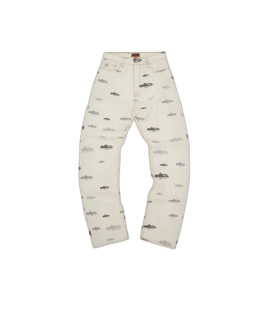 Corteiz Alcatraz Pattern Denim Jeans - White