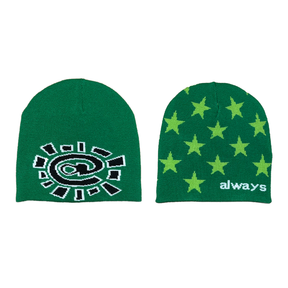 ADWYSD Reversible No Cuff Stars Beanie - Green