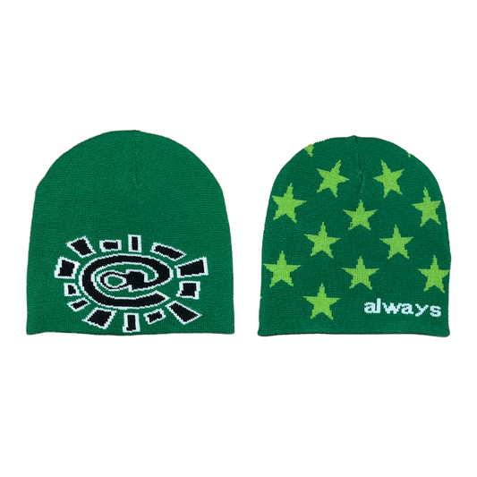 ADWYSD Reversible No Cuff Stars Beanie - Green
