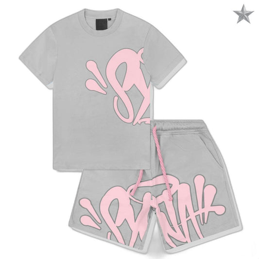 Syna World T shirt and Shorts Set - Grey / Pink